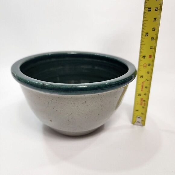 Great Bay Pottery 3.25" Mixing Bowl Leaves Bow Handmade Green Blue Floral - Picture 3 of 8